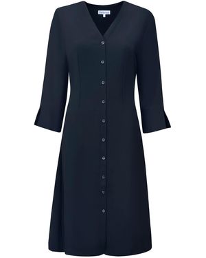 Perlavera Stella Three Quarter Sleeve Length Slim Fit Midi Dress With Belt - Blue