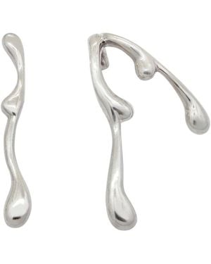 Daria Pacelli Jewelry Caribou Large Asymmetrical Sterling Statement Earrings - Metallic