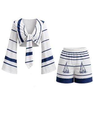 LOVEIST STORE Sailer Striped Co-Ord Set - Blue