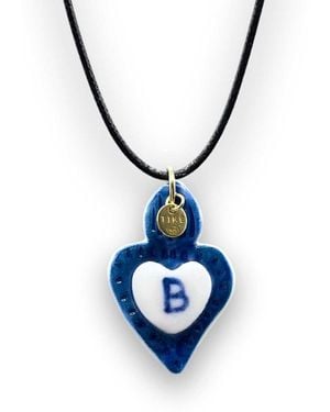 Tiké Jewels Sacred Heart Initial Letter B Porcelain Choker Necklace – Plated - Blue