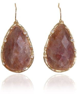 Rare Matters Jewelry Timeless Nature's Beauty Teardrop Earrings Strawberry Quartz - Brown
