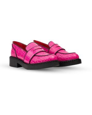Rosamund Muir London Stratford Crocodile Print Loafers - Pink