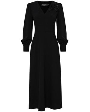 Exquise Regular Embroidered Midi Dress - Black
