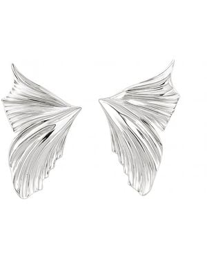 Janus Edinburgh Selkie Sterling Fish Fin 3D Stud Earrings - Metallic