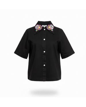 Up-fuse Neutrals Denim Short Sleeve Shirt- Petal Parade - Black