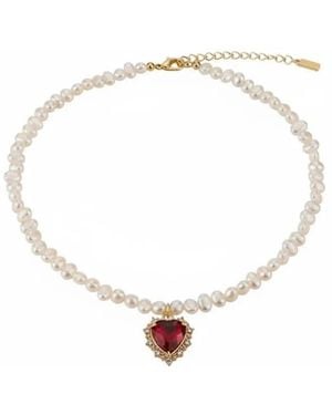 Angel Barocco Ruby Heart Baroque Pearl Necklace - White