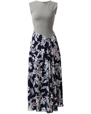 IZABELA MANDOIU Two-Tone Jersey Top Floral Midi Dress - Black