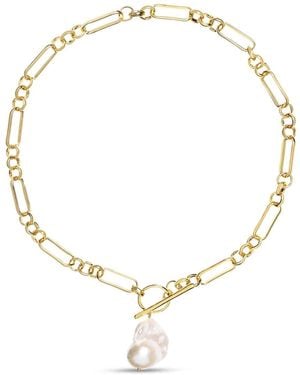 Amadeus Alba Necklace With Large Keshi Pearl - Metallic