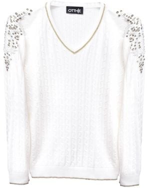Otthie Neutrals Christmas Ecru Embellished Knit Sweater - White