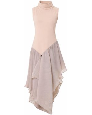 Metamorph Neutrals Sleeveless Tunic With Pleated Chiffon Layer - Pink