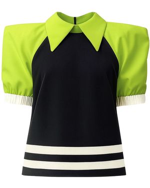 Julia Allert Designer Puff Sleeve Blouse – Lime - Black