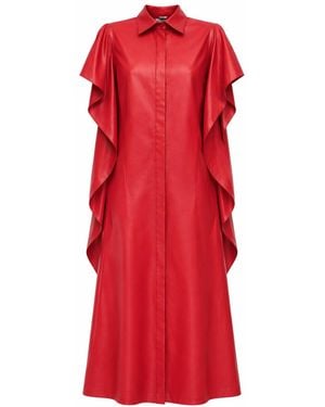 Julia Allert Draped Faux Leather Shirt Dress – - Red