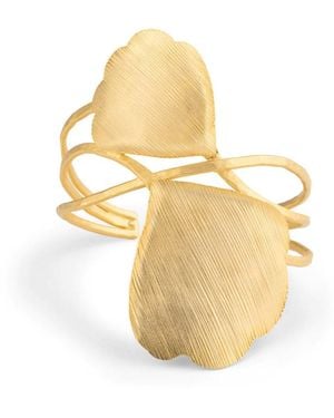 Meraki by Rashmi Bajaj Ginko Leaf Plated Wrap Cuff Bracelet - Metallic