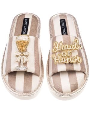 Laines London Neutrals Flatform Stripe Open Toe Slippers With Maid Of Honour Brooches - Multicolour