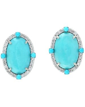 Artisan 18K & Diamond Oval Stud Earrings - Blue
