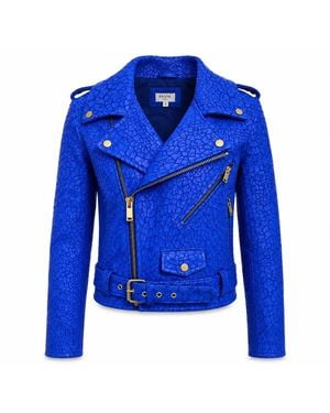 Zasta Studio Cracked Horizon Leather Crop Biker Jacket - Blue