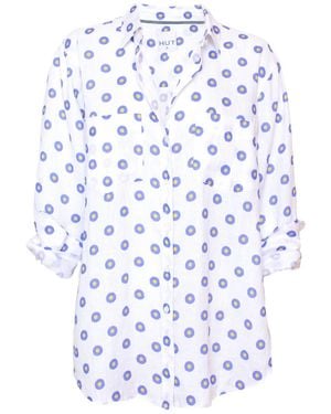 Hut Noosa Bellis Print Boyfriend Linen Oversized Shirt - Blue