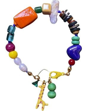 Desert Lobby Neutrals Giraffic Art – Colorful Handmade Beaded Bracelet With Giraffe Charm, Pearl, Mother Of Pearl & Glass Beads - Blue