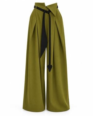 Julia Allert Fashion Forward Wide-Leg Pants & Contrast Belt - Green