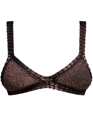 Luxsea Swimwear Maui Lurex Crochet Triangle Bikini Top - Brown