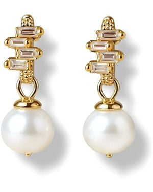 Ninemoo Sapphire Accent Pearl Drop Earrings - Metallic