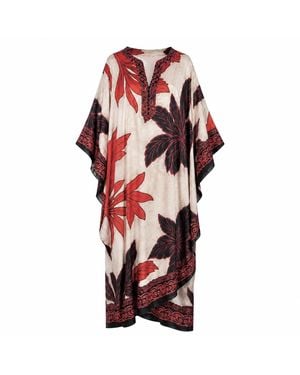 LOVEIST STORE Sahara Botanical Print Jacquard Satin Kaftan - Red
