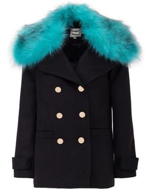 Julia Allert Fashionable Short Faux Fur Collar Coat - Blue