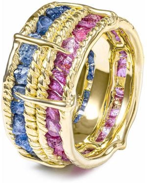 German Kabirski Tyra Handcrafted Plated Barrel Ring With Raw Sapphire And Ruby - Metallic