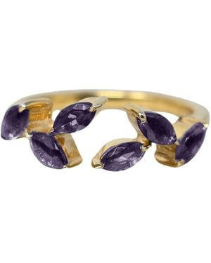 Harfi Vermeil Open Leaf Ring With Amethyst Gemstones - Blue