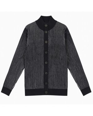 Nuvv Collection Striped Rib Knit Cardigan – Premium Italian Yarn - Blue