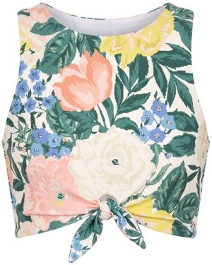 Lime Ricki Swimwear Bouquet Knotted Crop Top - Blue