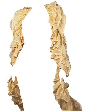 Jane Gala Neutrals Nude Silk Organza Hand-Beaded Ruffled Cape - Metallic