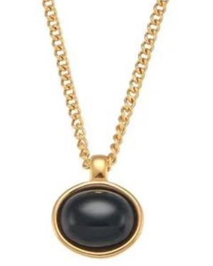 Nazzar Oval Onyx Pendant Necklace - Metallic