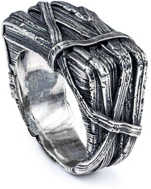 German Kabirski Vorrn Oxidized Ring With Wrapped Metal Design - Metallic
