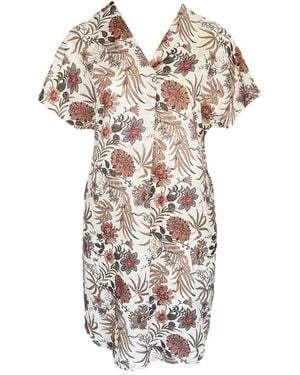 Haris Cotton Printed Linen Blend Curve Dress Garden - White