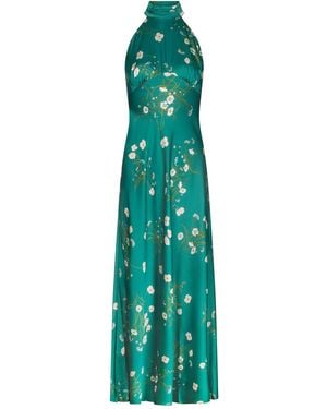 Urban Touch Floral Print Satin Maxi Dress - Green