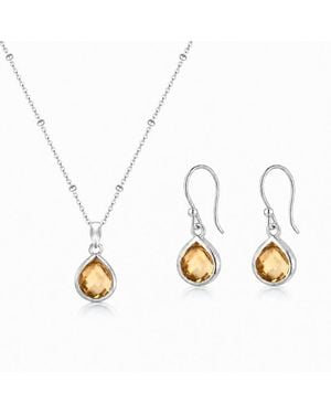 The Jewellery Store London Sterling Pear Shaped Citrine Jewellery Set - Metallic
