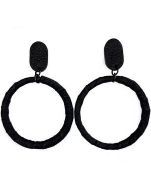 WAIWAI Hoop Leather Earrings - Black