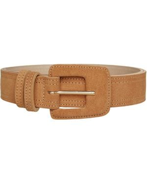 BeltBe Suede Rectangle Buckle Belt - Brown