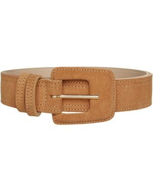 BeltBe Suede Rectangle Buckle Belt - Brown