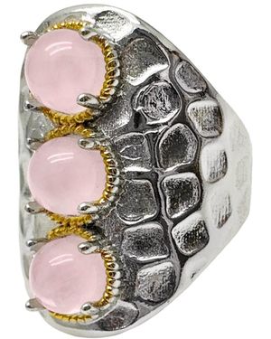 Farra Rose Quartz Stones Nugget Adjustable Ring - Grey