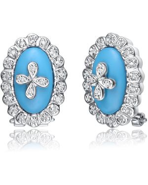Genevive Jewelry Cubic Zirconia Sterling Plated Turquise Oval Shape Omega Earrings - Blue