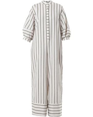 Metamorph Maxi Jumpsuit On Khaki Stripes - White