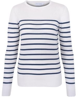 Paul James Knitwear Ultra Fine Cotton Tavia Breton Crew Neck Jumper - Blue