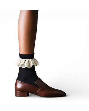 HIGH HEEL JUNGLE by KATHRYN EISMAN Bobby Lace Frill Trim Cotton Bobby Socks - Brown