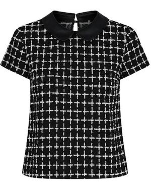 Conquista Short Sleeve Allover Print Top - Black