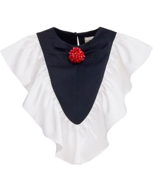 Julia Allert Ruffled Bib Collar With Beaded Brooch – - Blue