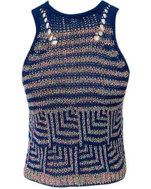 Essien & Emre Ezia Knitted Pattern Tank Top - Blue