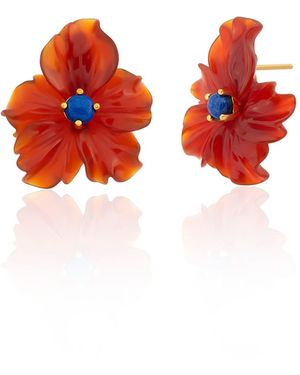 Milou Jewelry Carnelian Agate Flower Earrings With Lapis - Red