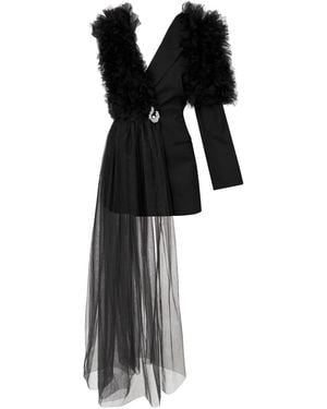 LIA ARAM Ruffle Surprise Tailored Blazer - Black